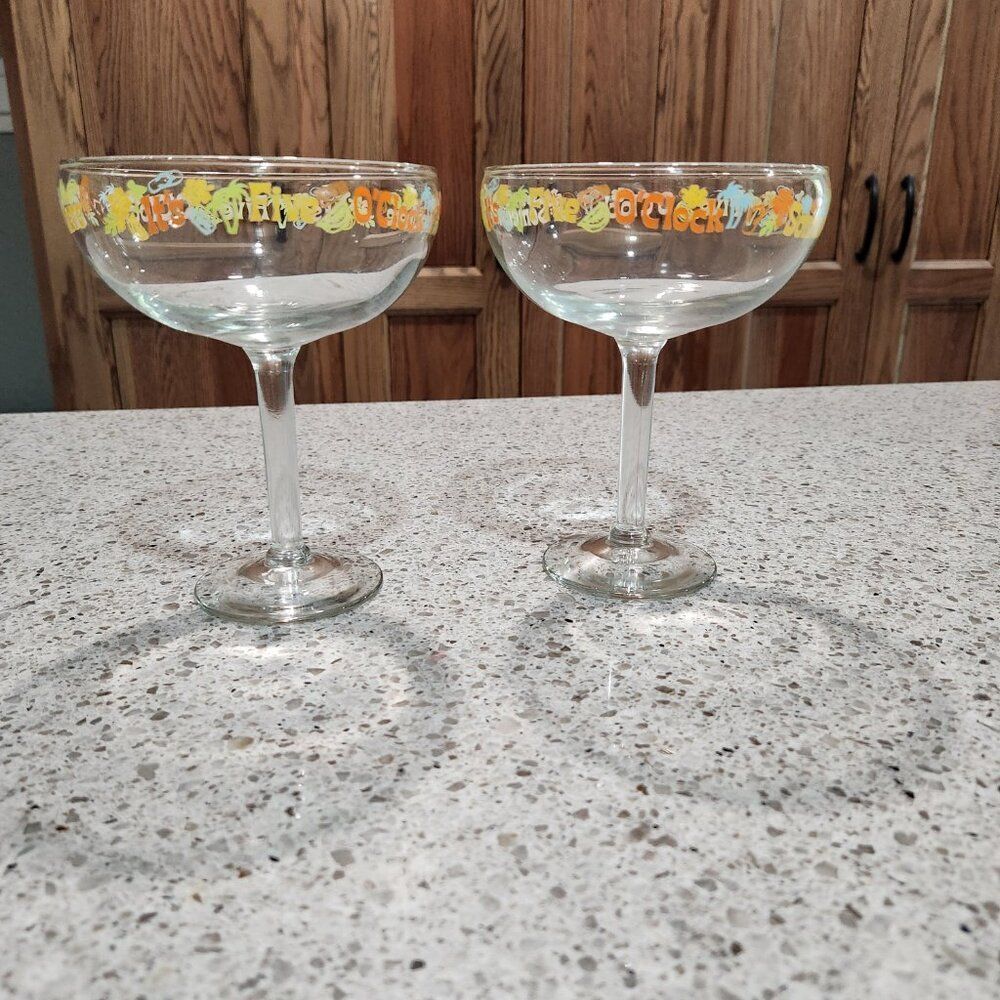 Margarita Glass Set Painted Beach Shoes, Trees Flower 'It's 5 O'Clock Somewhere'